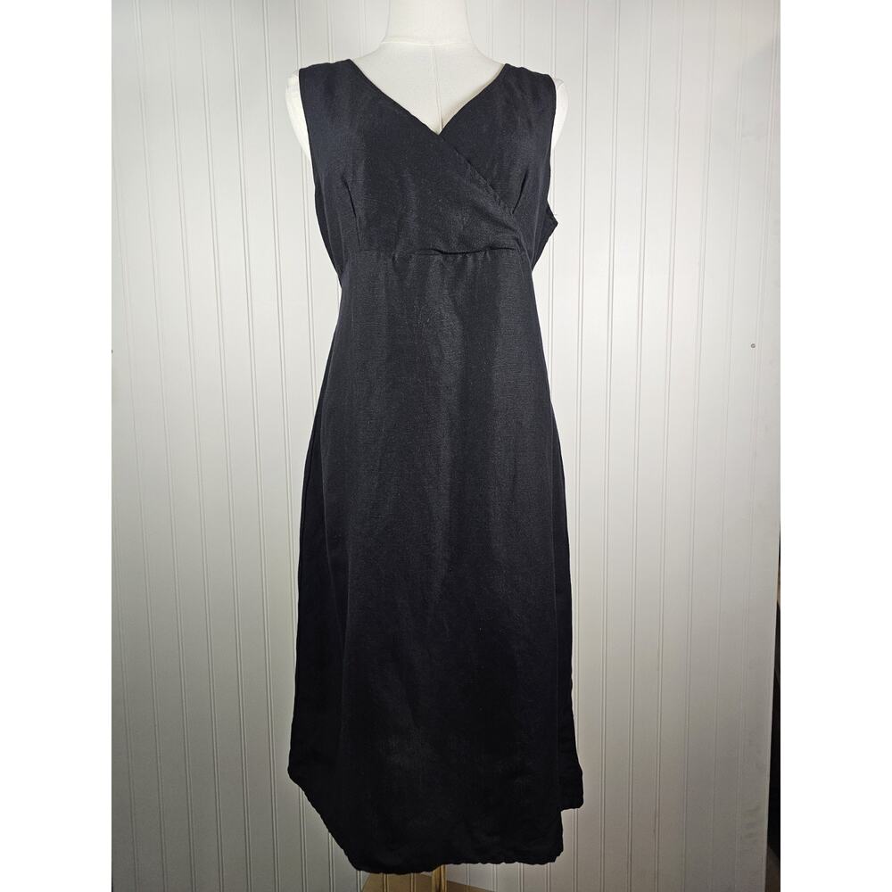 Basic Editions Black Linen Blend Sheath Dress Women's 12 Minimalist Boho Preppy